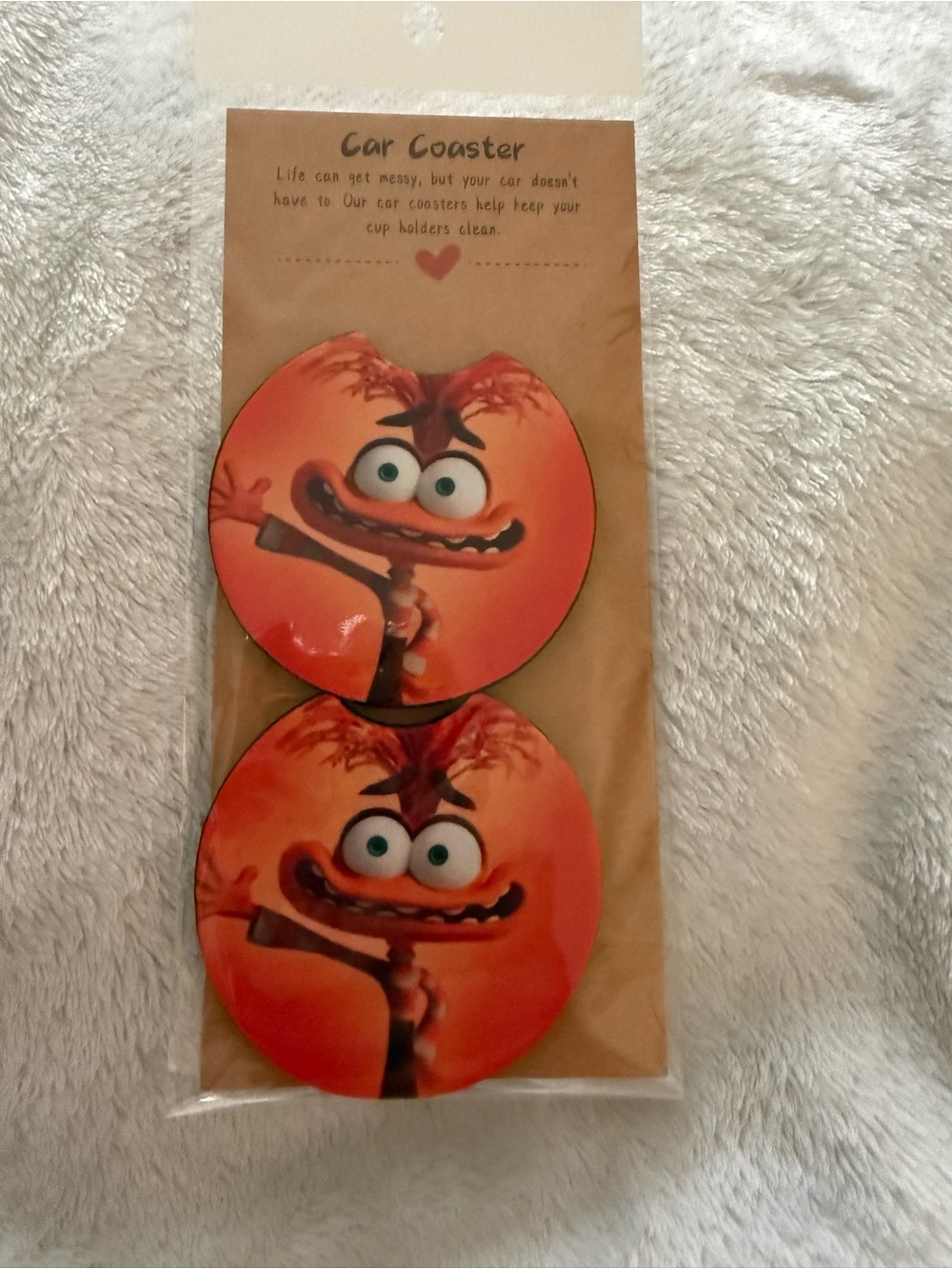 Orange Cartoon Face Car Cup Coasters - Set of 2